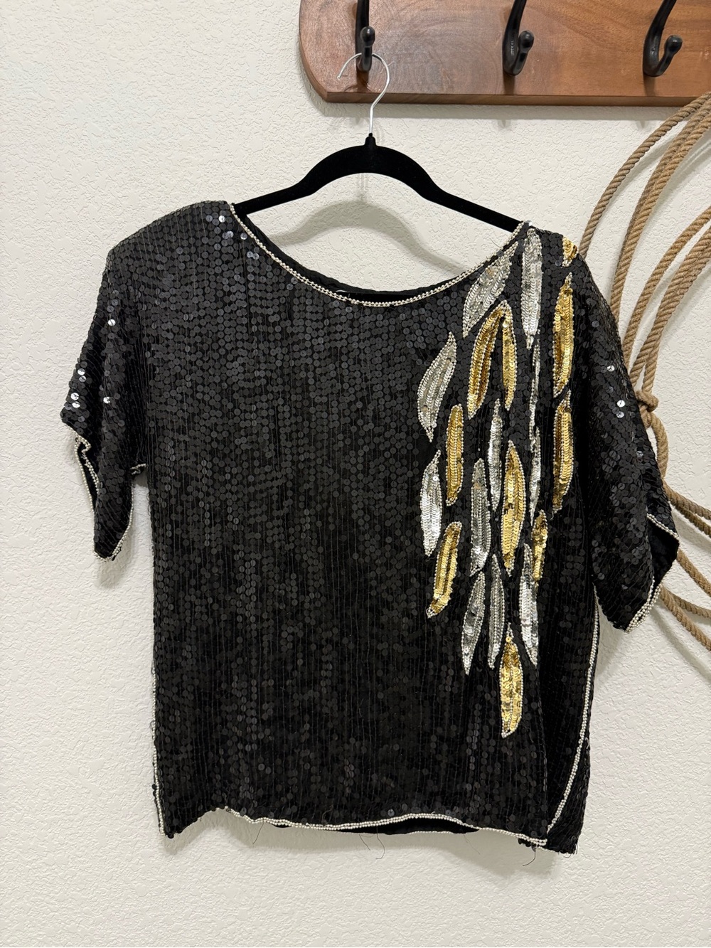 VINTAGE 80s Joseph Le Bon Pure Silk Sequin Top